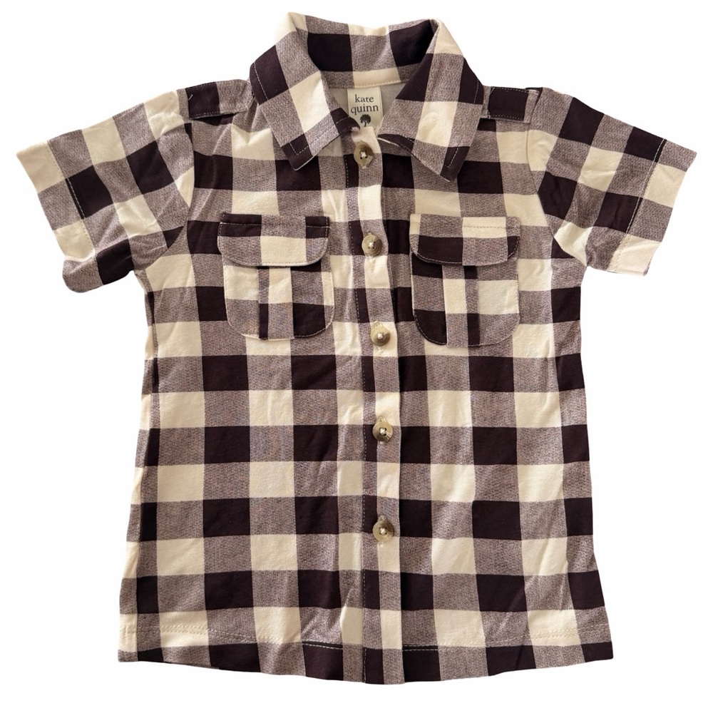Kate Quinn Brick Red Plaid Bamboo Button Up Shirt 12-18M
